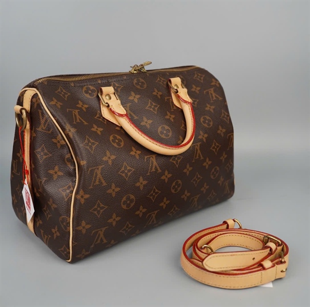 Túi LV speedy hoa nâu viền da vàng sz30 (A-T) KG+