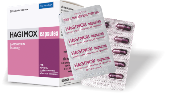 Hagimox capsules dhg (hộp/100 viên nang) (hồng đậm-hồng nhạt)