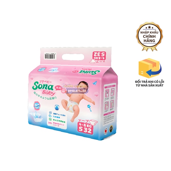 Bỉm Sona Nhật Bản size 02 S dán 32 miếng (4-8kg)
