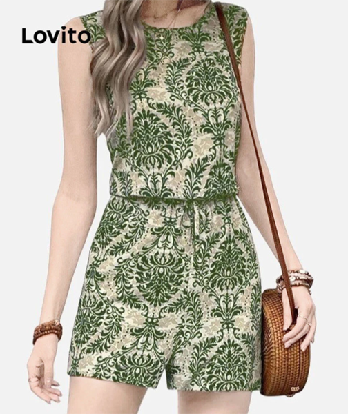 Bộ áo liền quần họa tiết Paisley xanh lam