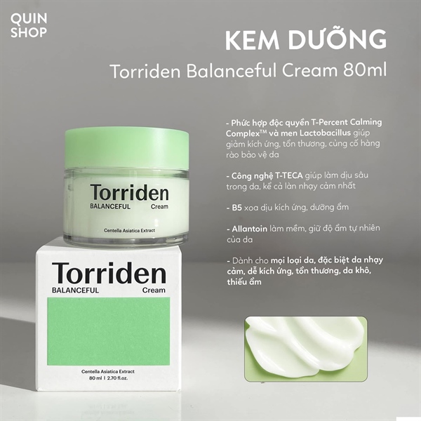 Kem Dưỡng Cấp ẩm, Phục Hồi Da Torriden Balanceful Centella 80ml - Xanh Lá