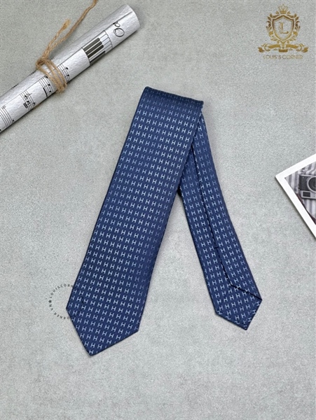 Cravate Hermes faconnee H marine / bleu