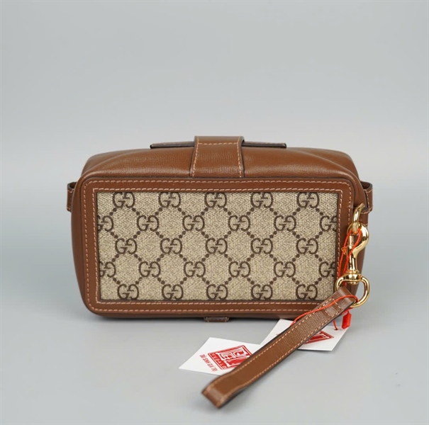 Túi GG clutch xám viền nâu (6143680415) 2strap sz18 KG+