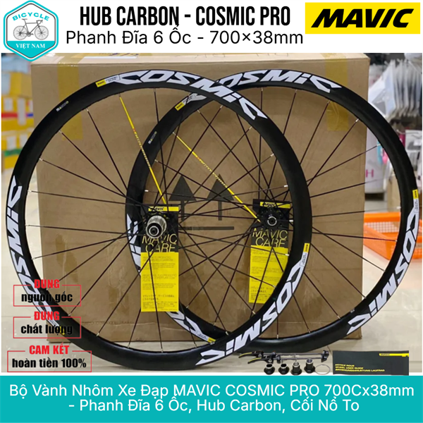 Bộ Vành Nhôm Xe Đạp Mavic Cosmic 700C x 38mm – Phanh Đĩa 6 Ốc – Hub Carbon – Cối Nổ To