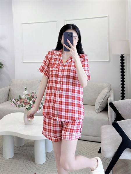 Pijama ngắn Caro đỏ