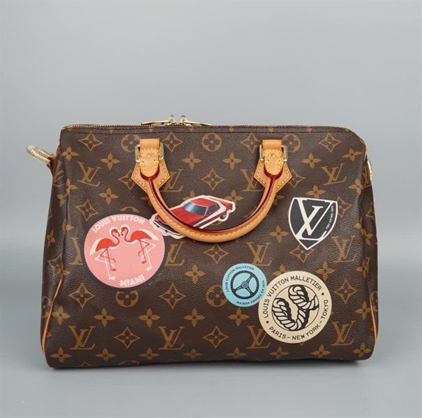 Túi LV Speedy hoa nâu in hình kèm ổ+ chìa sz30 (HC)+