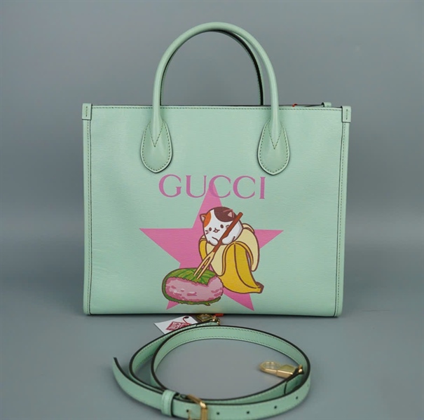 Túi GG tote xanh bơ in hình (659933525040) sz31 KG+