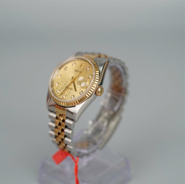 Đồng hồ Rolex mặt tròn viền vàng dây bạc sz36 (HC) KG+