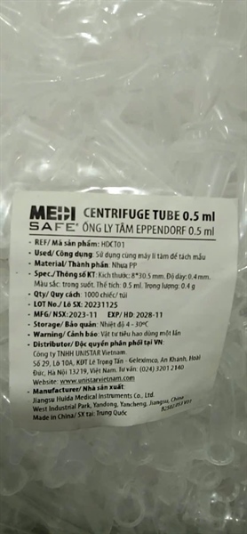 Ống ly tâm Eppendort dung tích 0,5ml (Túi 1000 cái) - Trung Quốc