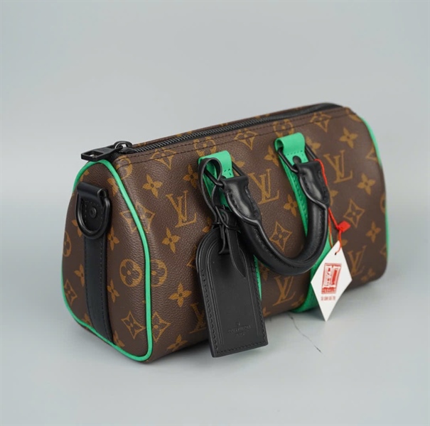 Túi LV Speedy hoa nâu sọc xanh sz24 +