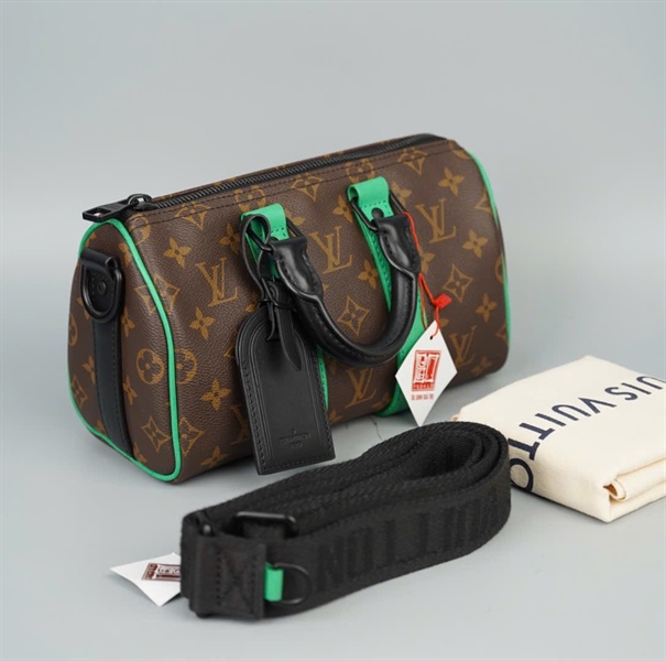 Túi LV Speedy hoa nâu sọc xanh sz24 +