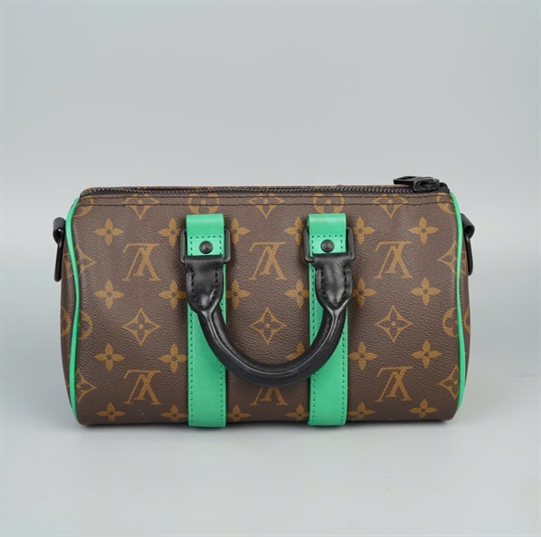 Túi LV Speedy hoa nâu sọc xanh sz24 +