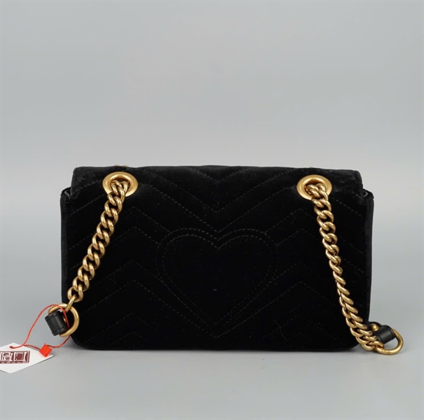 Túi GG marmont đen đính hoa sz21 KG+