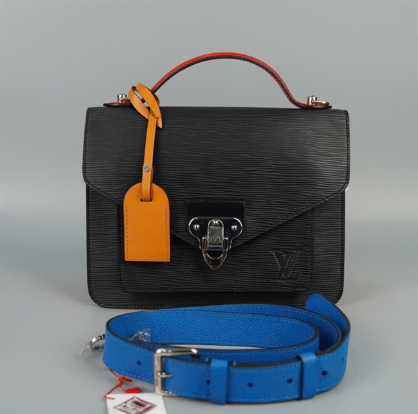 Túi LV Monceau đen strap xanh dương sz24 (HC)+