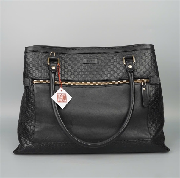 Túi GG tote đen vân nổi (510290493075) sz40 KG+