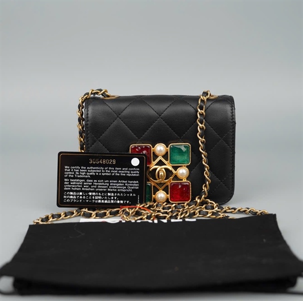 Túi Chanel đeo chéo đen đính đá vuông (30548029) sz15 KG+
