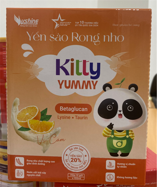 Yến sào rong nho Kitty Yummy vị cam (Hộp 12 gói x 105ml) - Vshine