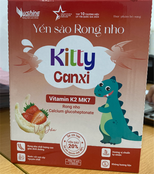 Yến sào rong nho Kitty Canxi vị dâu (Hộp 12 gói x 105ml) - Vshine