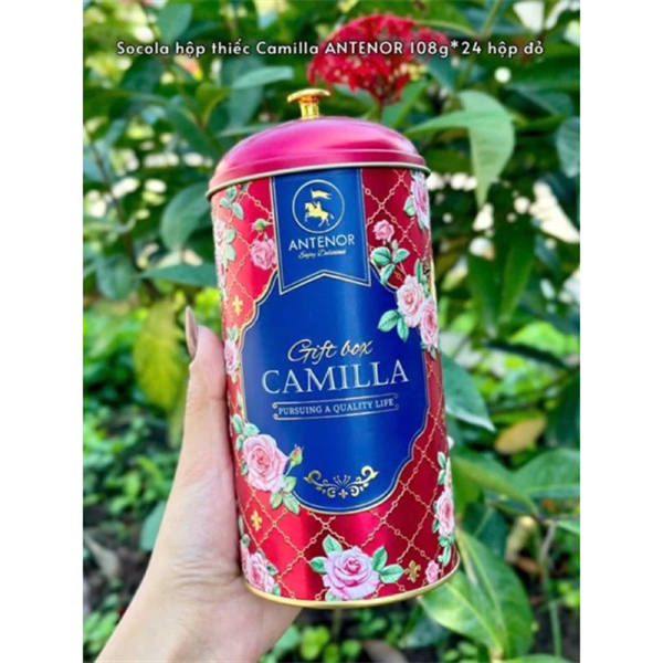 Socola hộp thiếc tròn trụ Gift box Camilla Antenor 108gr