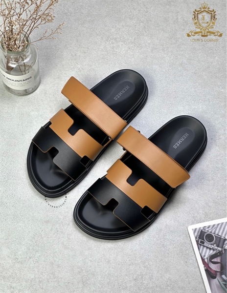 Sandal Hermes Chypre đen / nâu trơn