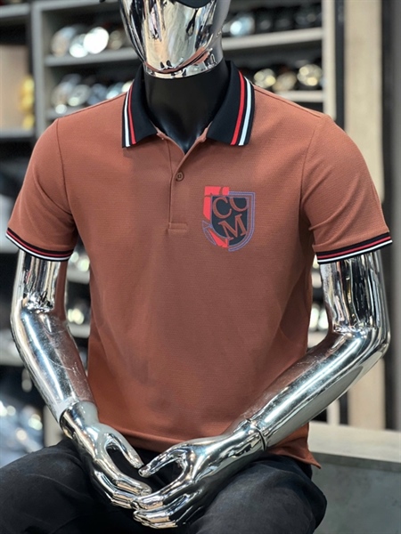 Thun Polo - viền sọc đỏ đen logo CM- Nâu đậm