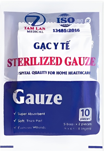 Gạc Y Tế Tiệt Trùng 5cm x 6,5cm x 8 lớp Tâm Lan (G/10m)