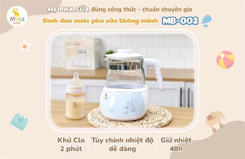 BÌNH ĐUN NƯỚC, PHA SỮA THÔNG MINH MOAZ BEBE 002 - Bảo hành 1 năm