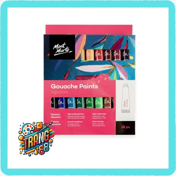 Bộ Màu Gouache Mont Marte 18 Màu 12 ml Lên Màu Chuẩn Sắc Màu Tươi Sáng Độ Che Phủ Cao