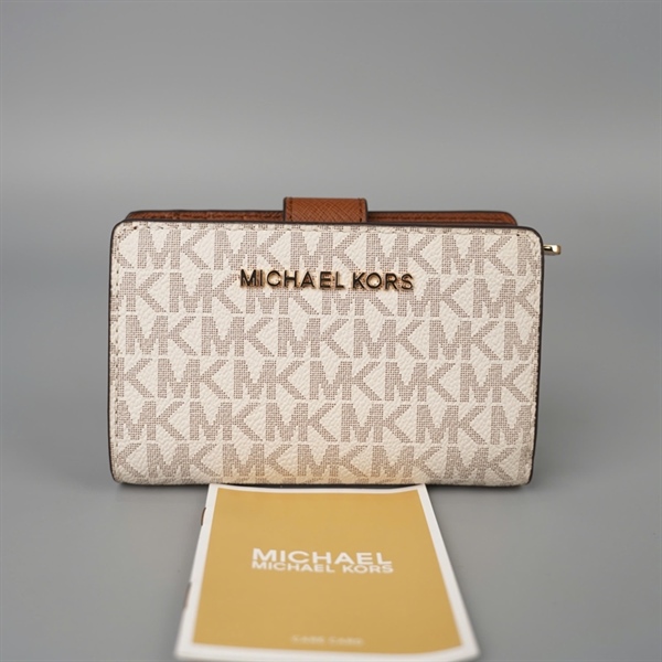 Túi MK xám viền nâu kèm ví gấp 2 sz24 KG+