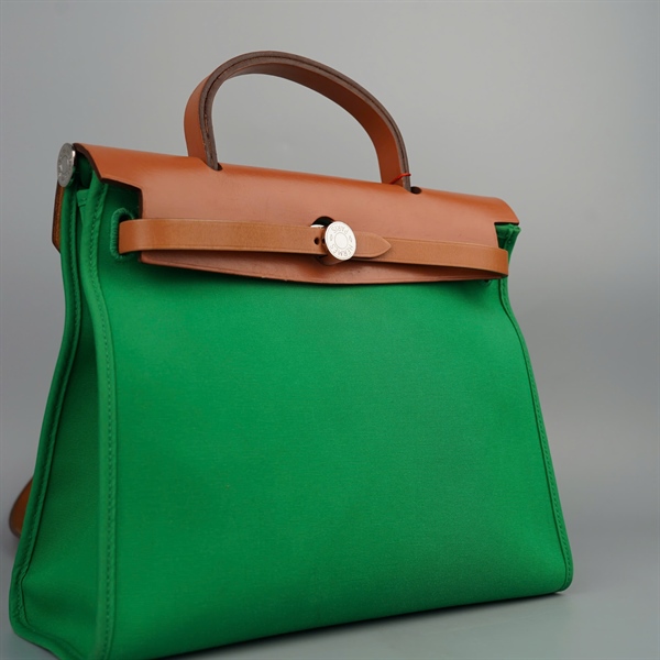 Túi Hermes màu xanh nắp nâu kèm ví sz30 KG+