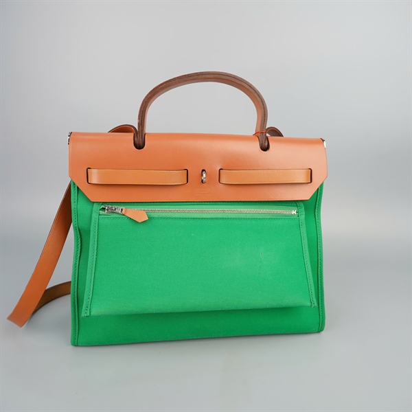 Túi Hermes màu xanh nắp nâu kèm ví sz30 KG+