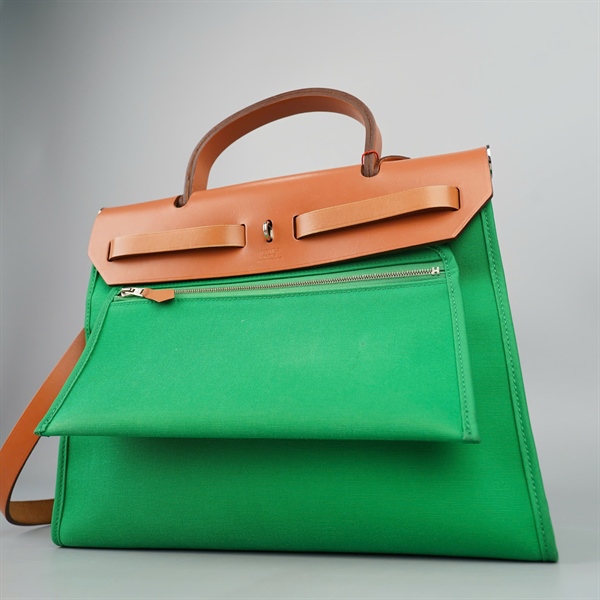 Túi Hermes màu xanh nắp nâu kèm ví sz30 KG+