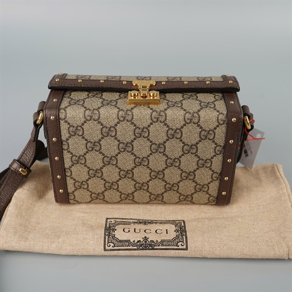 Túi GG Crossbody xám viền nâu sz18 (BQ) KG+