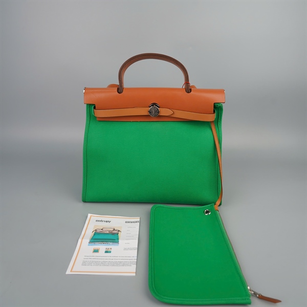 Túi Hermes màu xanh nắp nâu kèm ví sz30 KG+