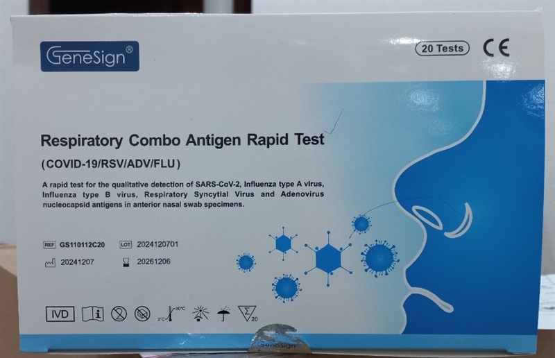 Bộ kit test nhanh 5 trong 1 GeneSign Respiratory Combo Antigen Rapid Test (COVID-19/RSV/ADV/FLU) (Hộp 20 test) - Trung Quốc