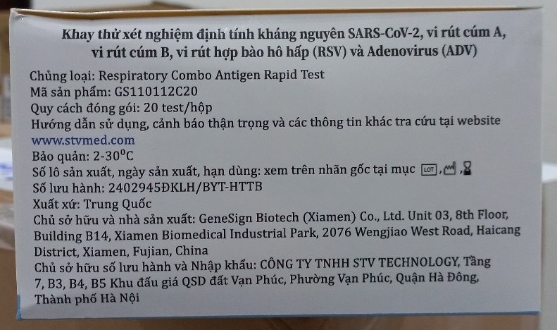 Bộ kit test nhanh 5 trong 1 GeneSign Respiratory Combo Antigen Rapid Test (COVID-19/RSV/ADV/FLU) (Hộp 20 test) - Trung Quốc 2
