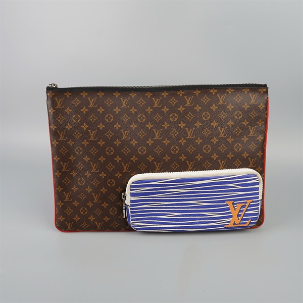 Túi LV clutch hoa nâu kèm ngăn ngoài sz35 (BQ) KG+