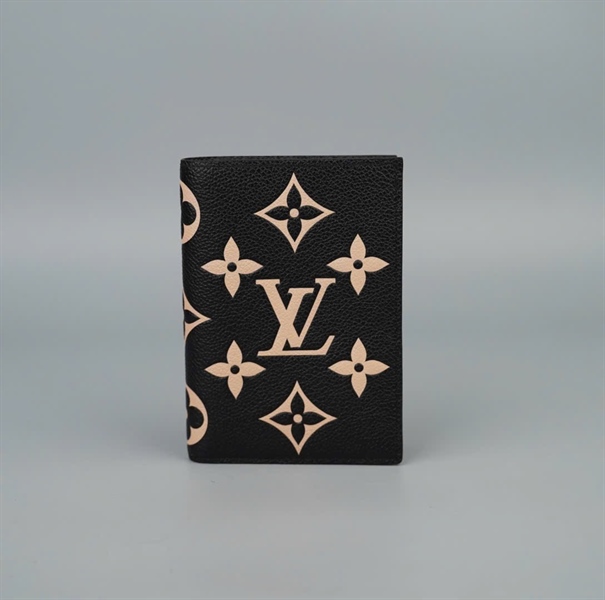 Ví LV gập 2 đen hoa trắng da bê +