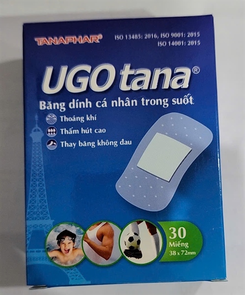 Băng dính cá nhân trong suốt Ugo tana KT: 38 x 72mm) (Hộp 30 miếng) - Tanaphar