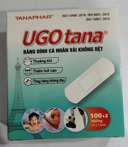 Băng dính cá nhân vải không dệt Ugo tana KT: 19 x 72mm) (Hộp 102 miếng) - Tanaphar