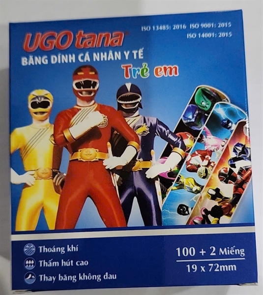 Băng dính cá nhân y tế - Trẻ em Ugo tana KT: 19 x 72mm) (Hộp 102 miếng) - Tanaphar