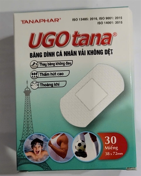 Băng dính cá nhân vải không dệt Ugo tana KT: 38 x 72mm) (Hộp 30 miếng) - Tanaphar
