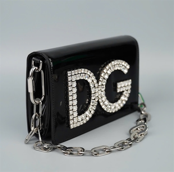 Túi D&G đen da bóng logo đính đá sz21 KG+