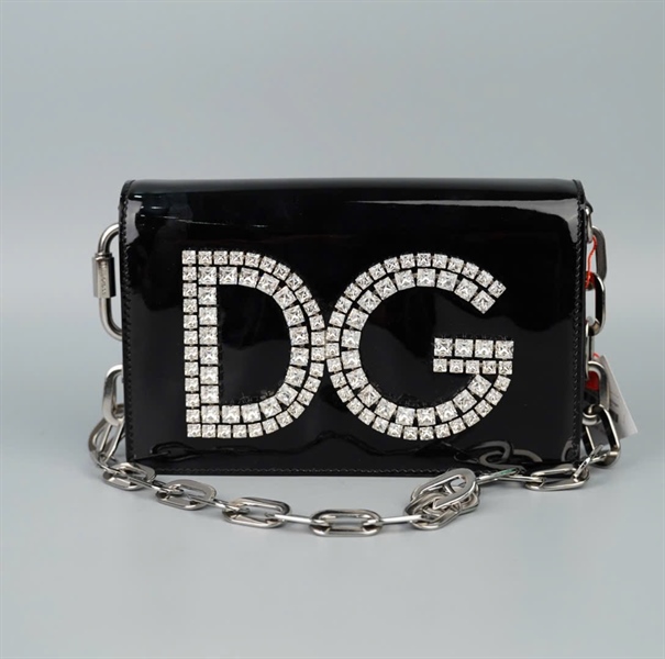 Túi D&G đen da bóng logo đính đá sz21 KG+