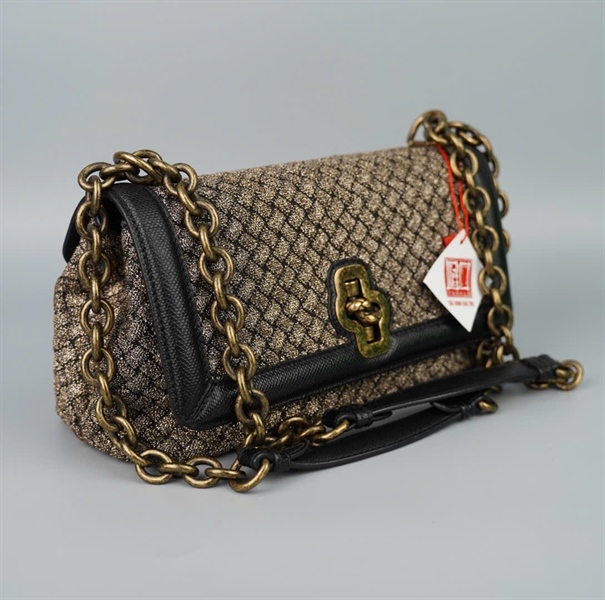 Túi Bottega xám ánh kim viền đen sz26 KG+