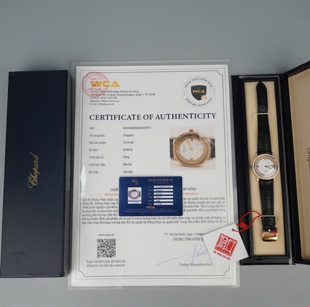 Đồng hồ Chopard mặt tròn đính kim dây đen có giấy kiểm định (604676) +