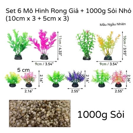 Set Phụ Kiện 1000g Sỏi Kèm 3 Mô Hình Cây Nhựa Giả 5cm Và 3 Mô Hình Cây Nhựa Giả 10cm Có Chân Đế Sẵn Trang Trí Hồ Cá - Bể Cá - Chậu Cây Thuỷ Sinh - 1KS3RN3RL