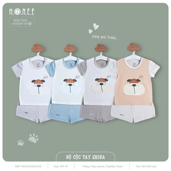 Bộ cộc tay Shiba Hrnee - Trắng