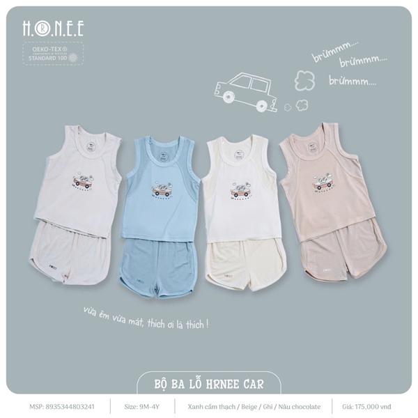 Bộ ba lỗ hình xe Hrnee - Beige