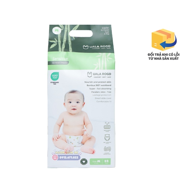 Bỉm Uala Rogo Việt Nam Size 03 M dán 52 (6-11kg)